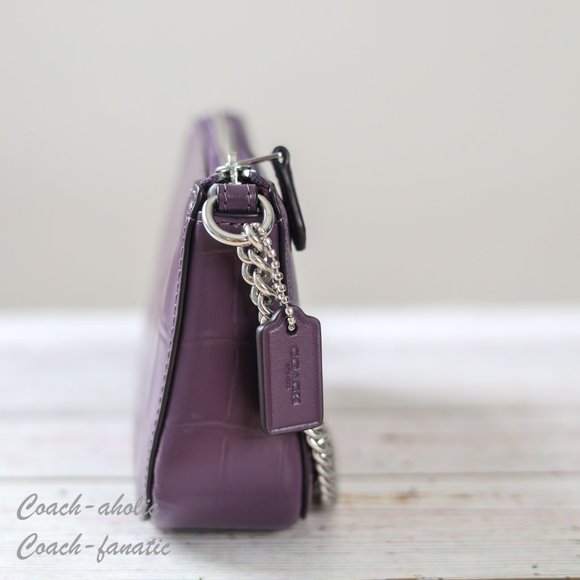 NWT Coach CN382 Nolita 19 in Crocodile-embossed Leather Silver/Amethyst - Picture 4 of 10